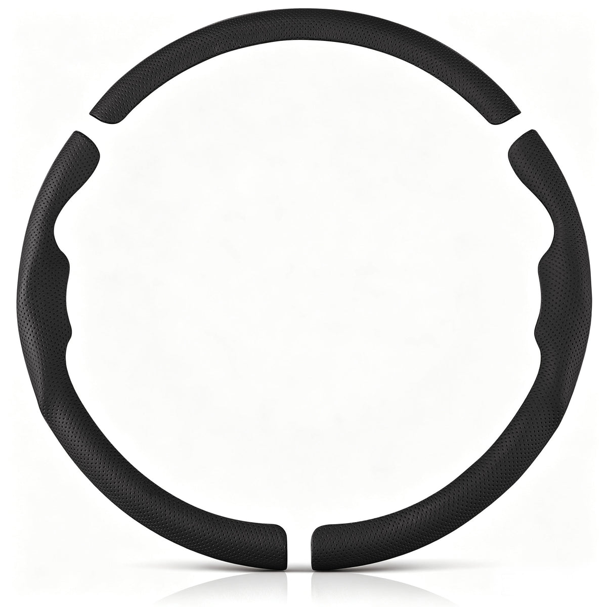 Front view of a black perforated leather 3-piece steering wheel cover set for Toyota RAV4 2013-2018#color=black perforated leather
