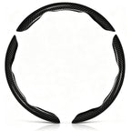 Front view of a glossy black carbon-fiber-style 3-piece steering wheel cover set for 14.5-15 Inch Wheels#color=glossy black