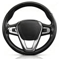 Front view of matte black carbon-fiber-style 3-piece steering wheel cover for 14.5-15 Inch Wheels#color=matte black