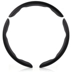 Front view of a black leather 3-piece steering wheel cover set for 14.5-15 Inch Wheels#color=black leather
