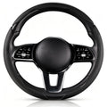 Front view of black perforated leather 3-piece steering wheel cover for 14.5-15 Inch Wheels#color=black perforated leather