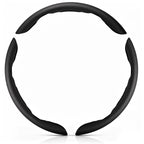 Front view of a black perforated leather 3-piece steering wheel cover set for 14.5-15 Inch Wheels#color=black perforated leather