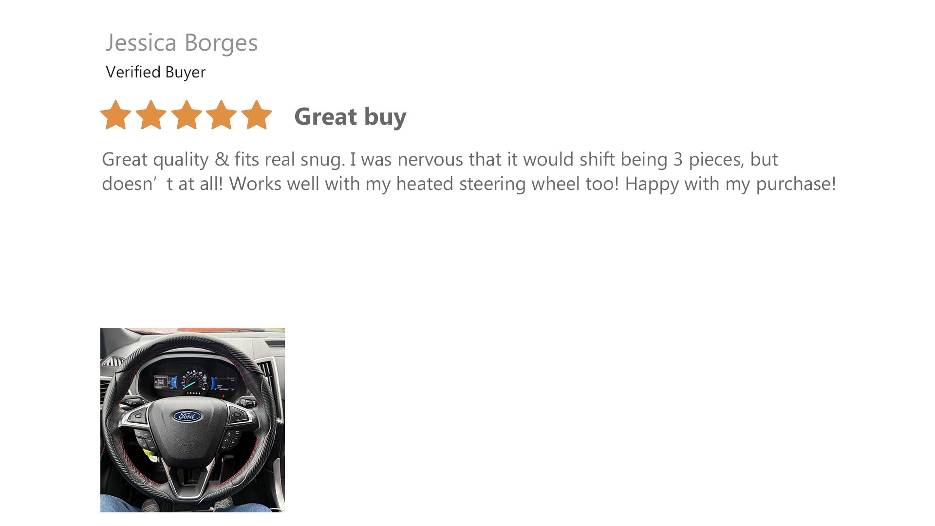 Real customer photo showing LOPHNIX steering wheel cover installed