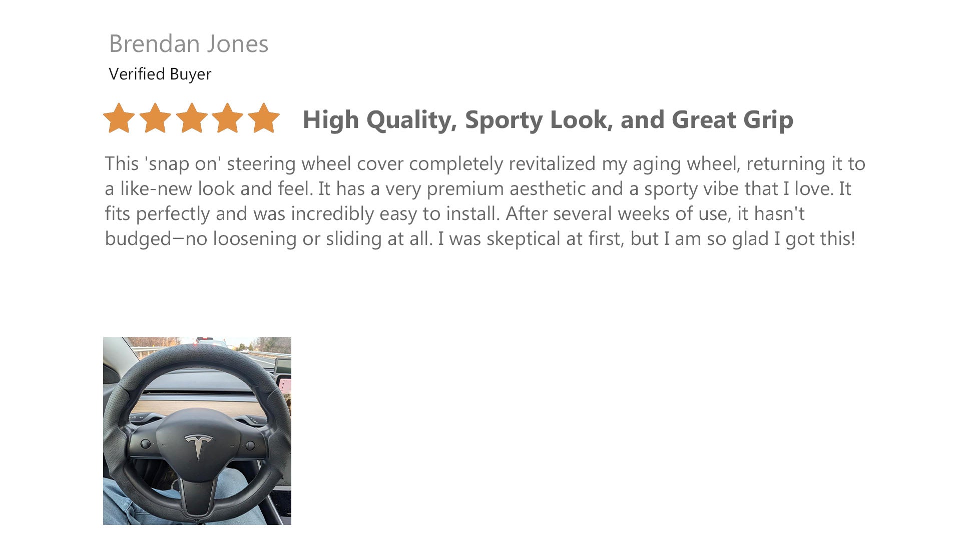 Real customer photo showing LOPHNIX steering wheel cover installed