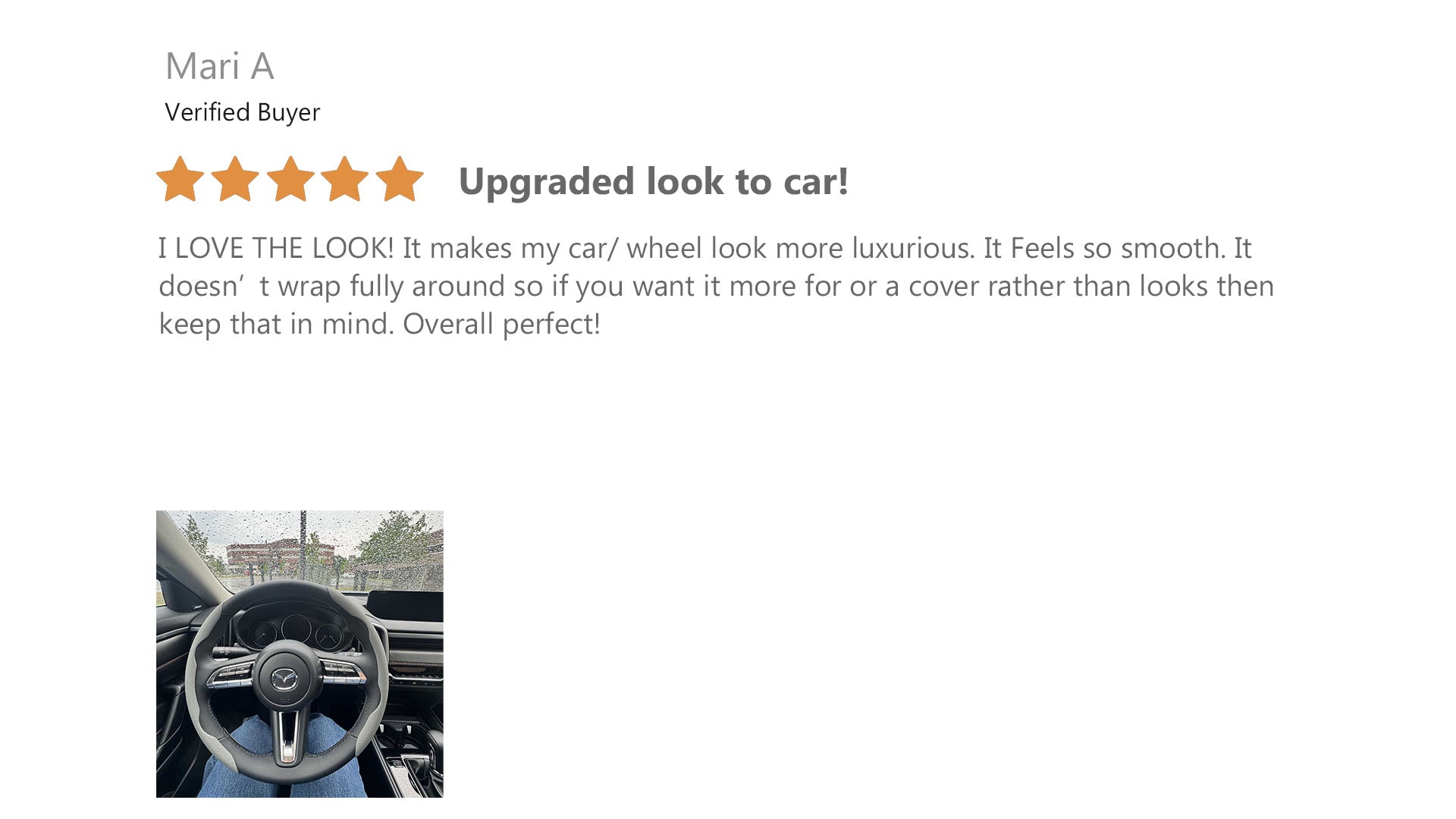 Real customer photo showing LOPHNIX steering wheel cover installed