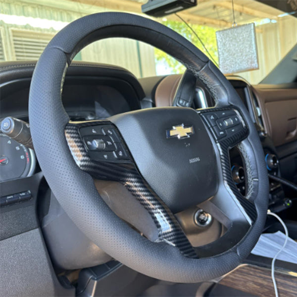 Customer installed LOPHNIX steering wheel cover on Chevy vehicle interior