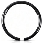 Front view of a glossy black carbon-fiber-style steering wheel cover set for 14.5-15 Inch Wheels#color=glossy black