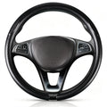 Front view of matte black carbon-fiber-style steering wheel cover for 14.5-15 Inch Wheels#color=matte black
