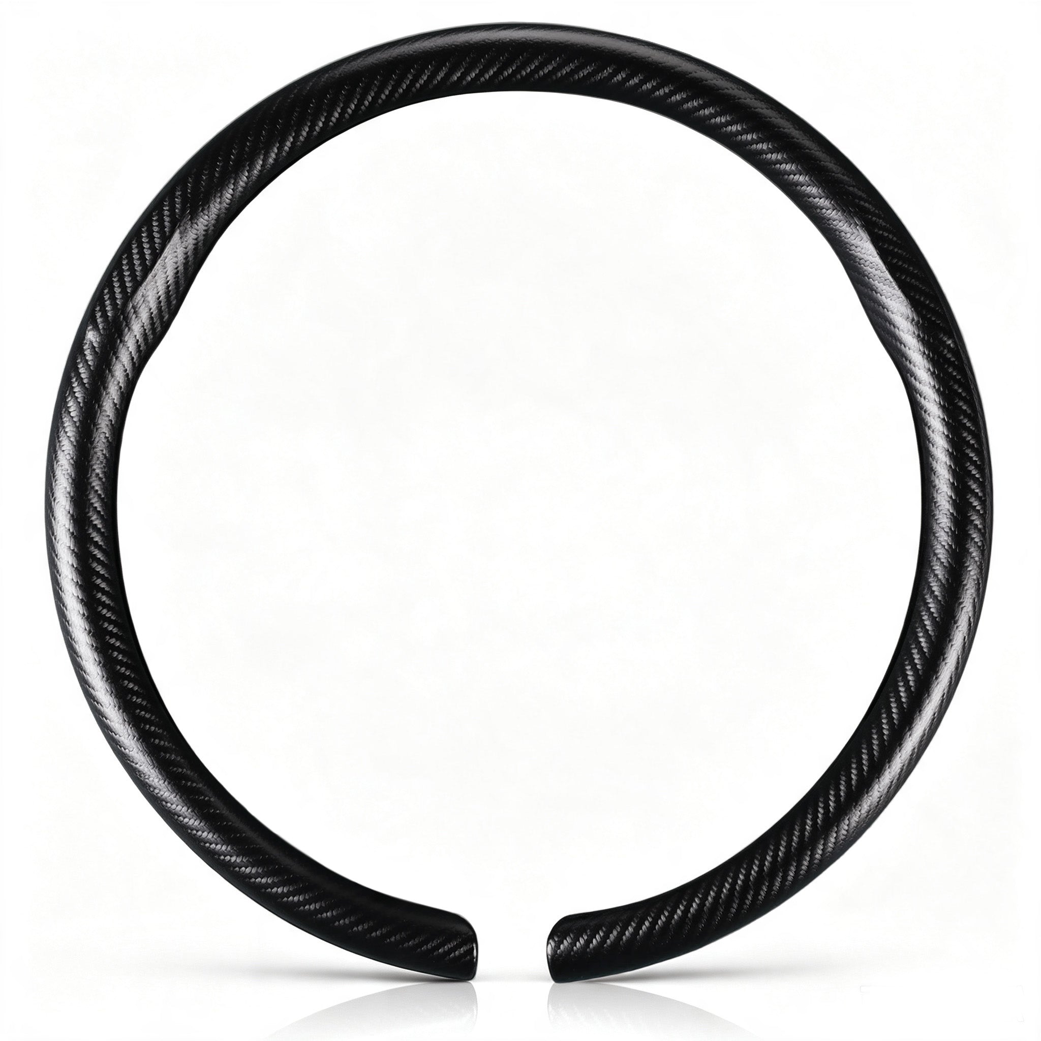 Front view of a matte black carbon-fiber-style steering wheel cover set for 14.5-15 Inch Wheels#color=matte black