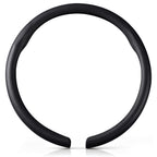 Front view of a black leather steering wheel cover set for 14.5-15 Inch Wheels#color=black leather