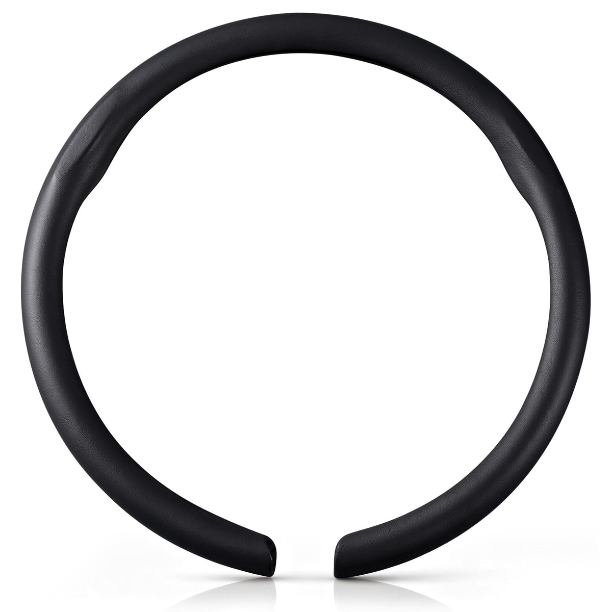 Front view of a black leather steering wheel cover set for 14.5-15 Inch Wheels#color=black leather