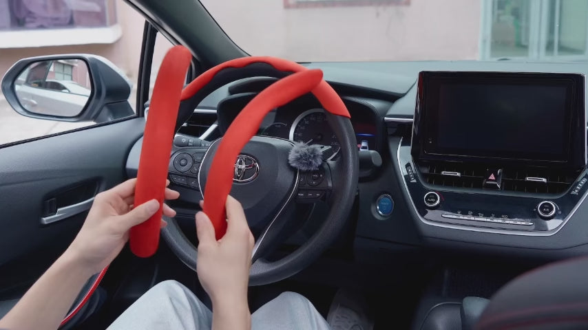 Lophnix universal 3-piece snap-on steering wheel cover installation video demonstrating easy alignment and secure clip fitting