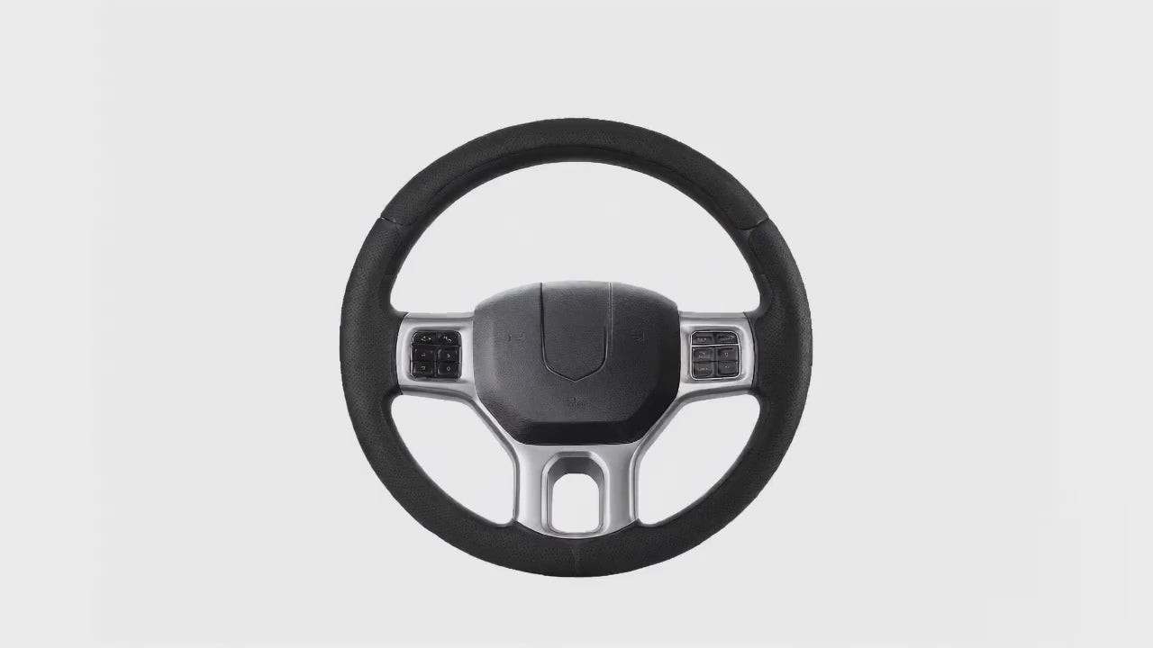 LOPHNIX 3-piece steering wheel cover for Dodge Ram 1500 2012-2018 installation video showing easy assembly and custom fit design
