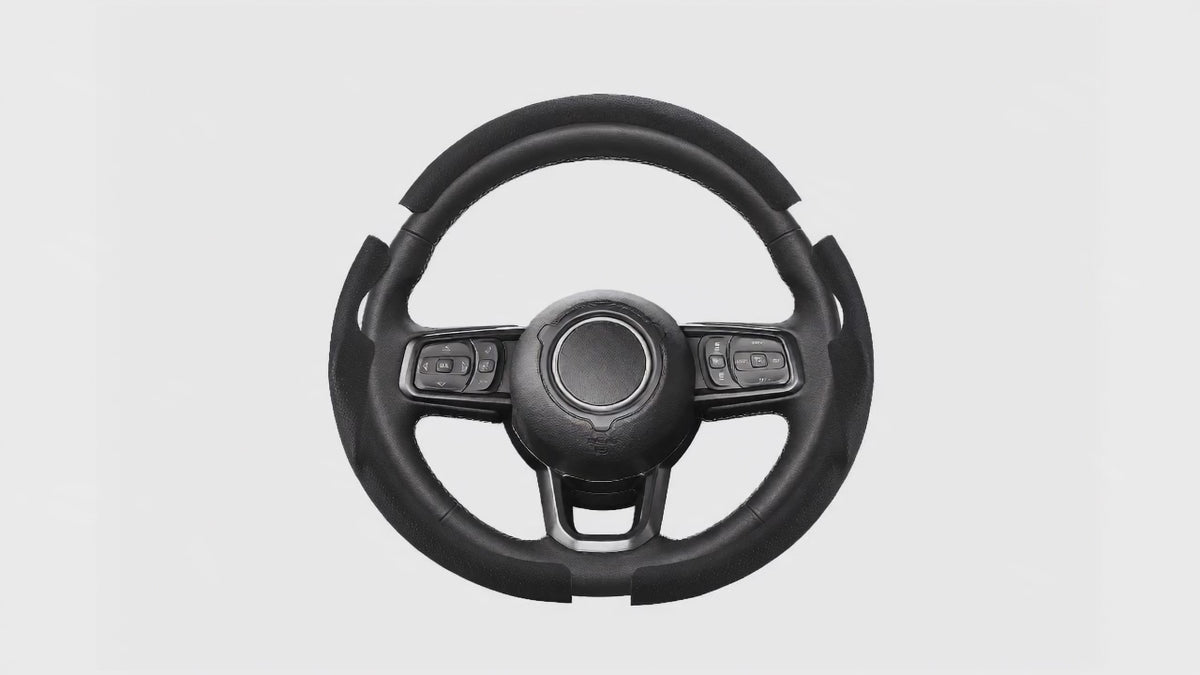 LOPHNIX 3-piece steering wheel cover for Jeep Wrangler 2018-2026 installation video showing easy assembly and custom fit design
