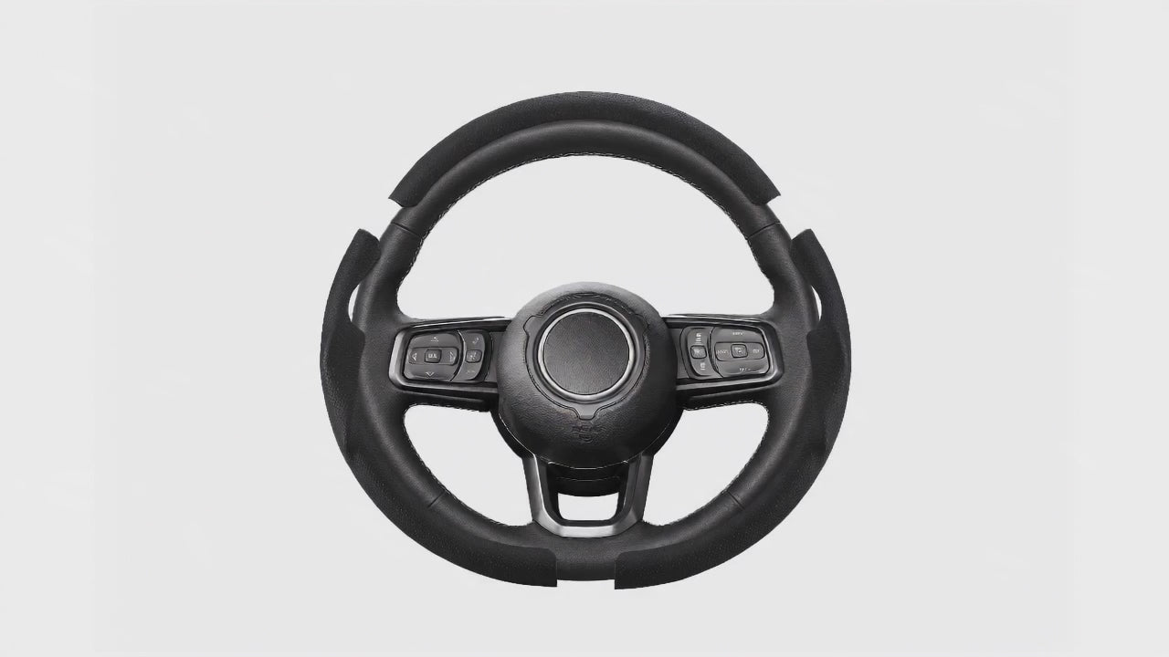 LOPHNIX 3-piece steering wheel cover for Jeep Wrangler 2018-2026 installation video showing easy assembly and custom fit design

