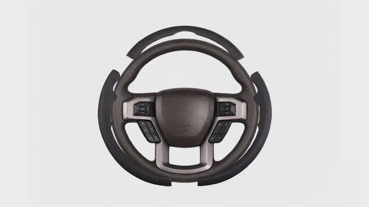 LOPHNIX 3-piece steering wheel cover for Ford F-150 2015-2020 installation video showing easy assembly and custom fit design